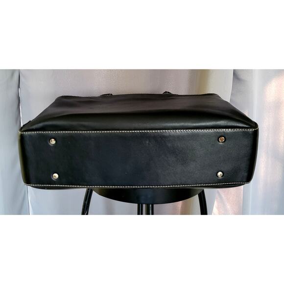 Real Leather Tote Briefcase Laptop Bag Women Black - Picture 6 of 8